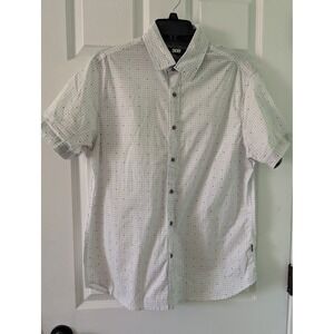 DKNY Dotted Button Down Shirt Short‎ Sleeve Modern Fit Casual Size M